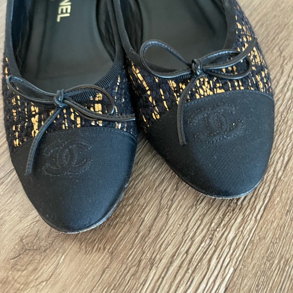Chanel Gold and Black Tweet Ballet Flats - Picture 3 of 5